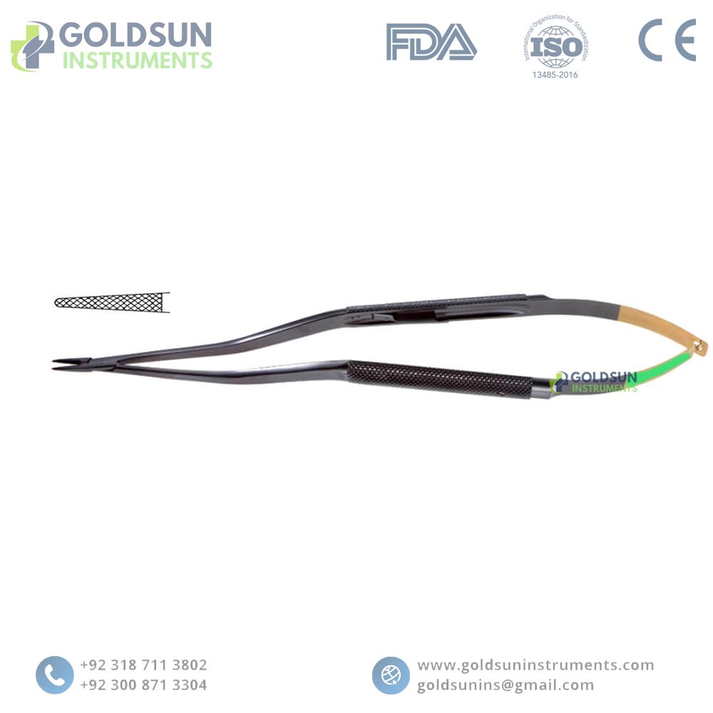 "TC Round Handle Bayonet Needle Holder 20cm by GoldSun Instruments – precision surgical instrument with tungsten carbide inserts"